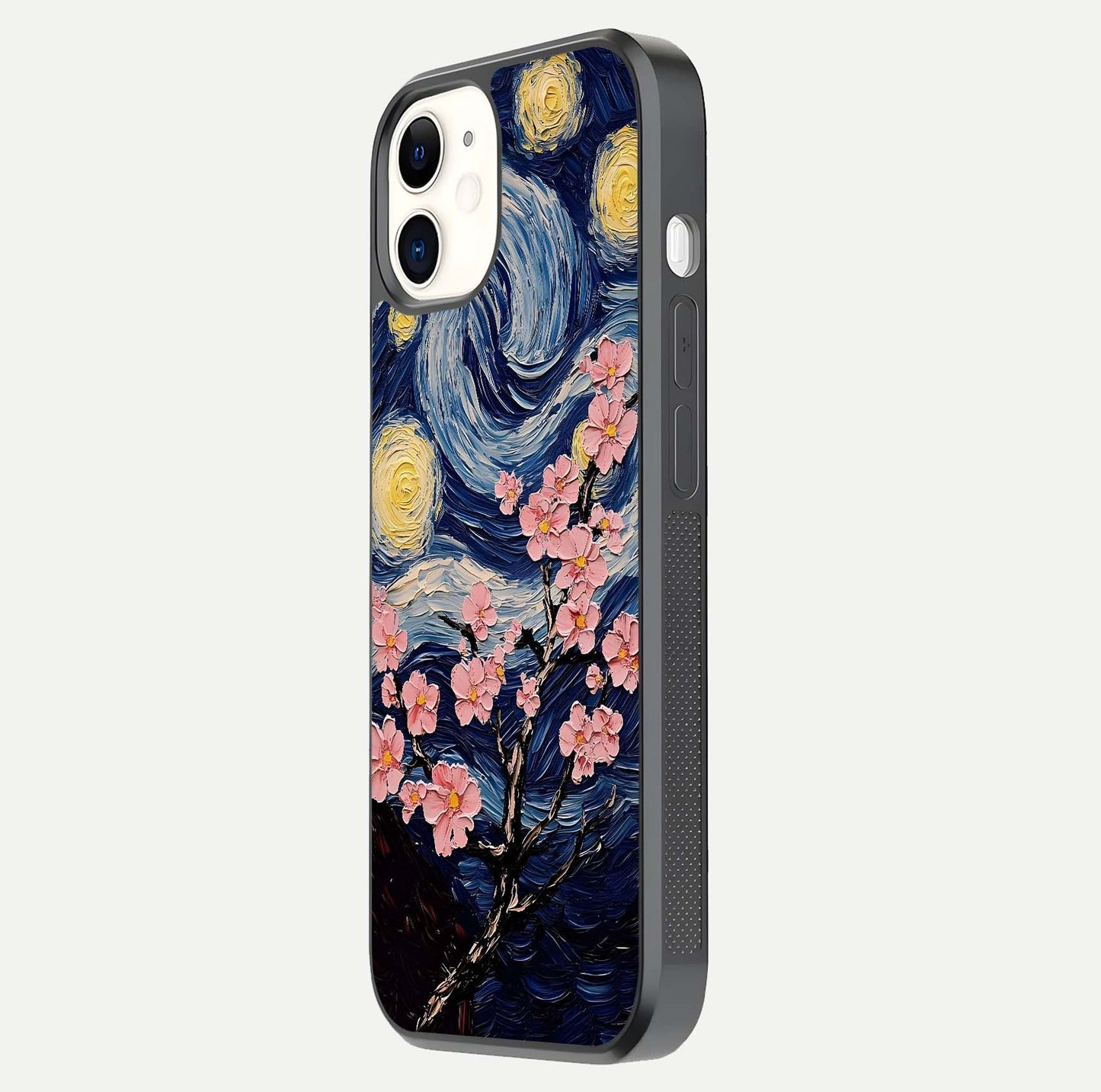 Van Gogh Scenery Glass Case for iphone-12 side-angle image showing shine, gloss, and scenic color palette