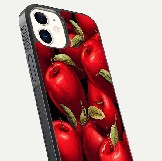 Apple Pattern Glass Case for iPhone 12 Mini close-up angle showing pattern texture and shine reflection