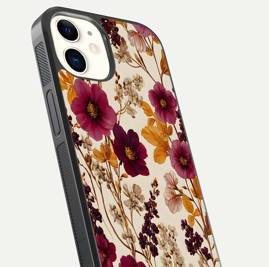 Autumn Wine Bloom Glass Case for iphone-12 close-up highlighting petal detail and gloss reflection