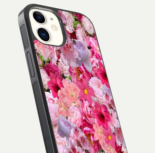 Bloom Crush Fantasy Glass Case for iphone-12 close-up image showing color gradient and petal detailing