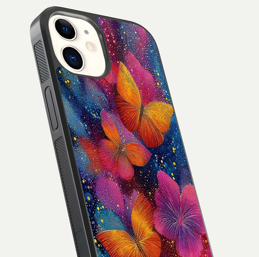 Butterfly Dream Mist Glass Case for iphone-12 close-up capturing wing pattern detail and glossy finish texture