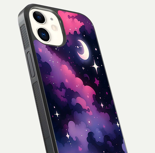 Celestial Moon Magic Glass Case for iphone-12 close-up view highlighting moon crater detail and glass shine