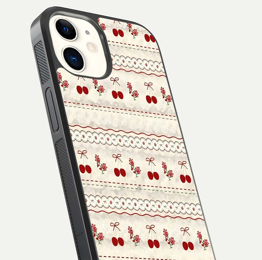 Cherry Bloom Charm Glass Case for iphone-12 close-up showing pink petals and reflection detail