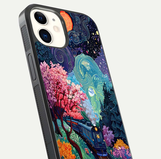 Digital Art Glass Case for iphone-12 close-up highlighting brush-stroke details and reflection polish
