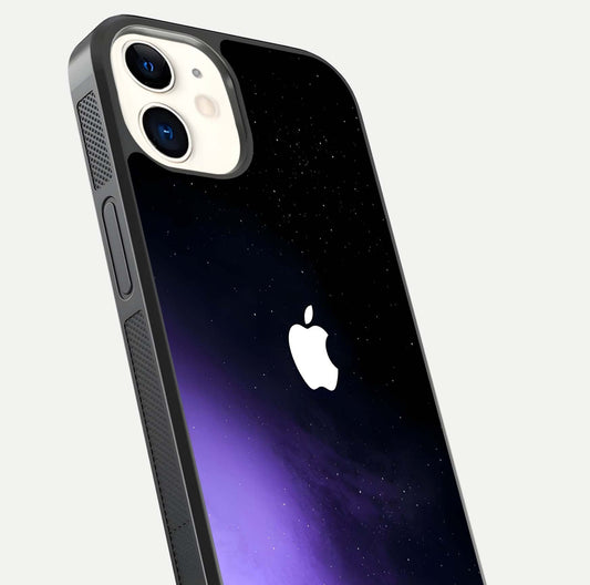 Galaxy Apple Aura Glass Case for iphone-12 close-up angled shot showing aura lighting and reflection polish