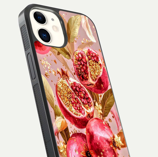 Golden Bloom Glow Glass Case for iphone-12 close-up angled shot showing metallic tones and reflection brilliance