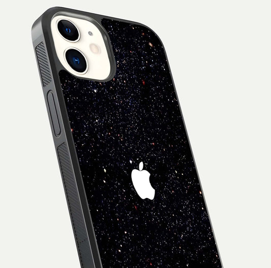 Starry Apple Galaxy Glass Case for iphone-12 close-up angled shot highlighting star details and gloss