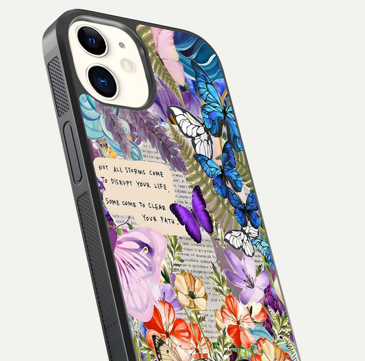 Storm Path Bloom Glass Case for iphone-12 close-up angled shot highlighting bloom texture and reflection