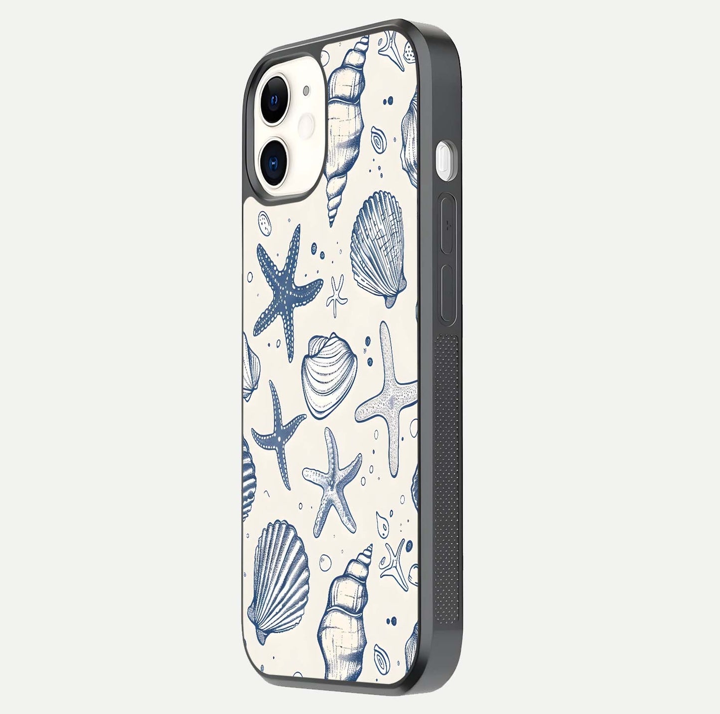 Blue Ocean Outline Glass Case for iPhone 12 Mini side-angle view showing clear edge lines and oceanic blue glow