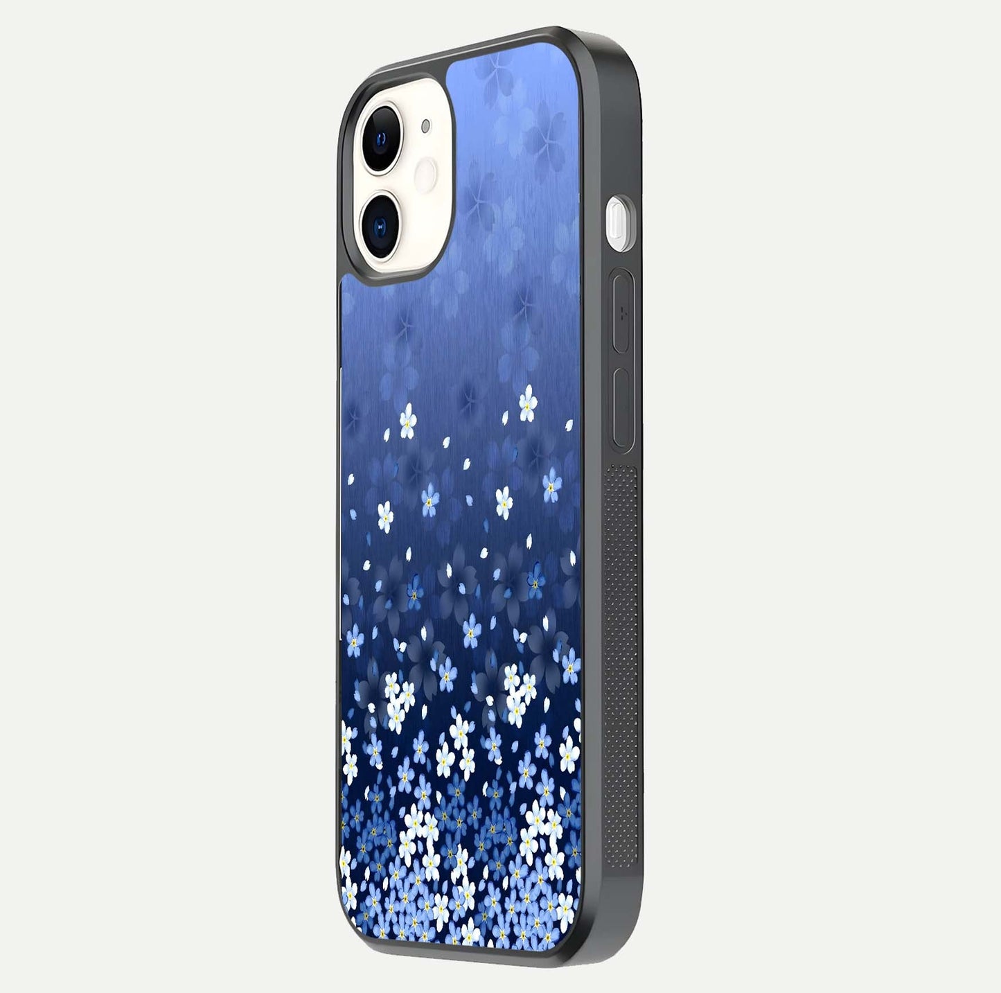 Blue Starry Glass Case for iPhone 12 Mini side-angle photo showing light reflection and detailed star pattern