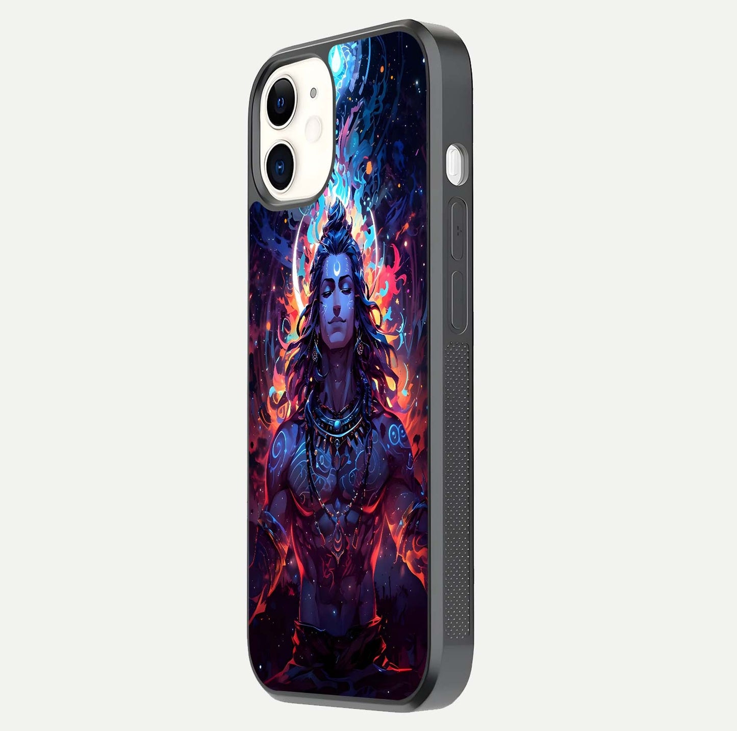 Divine Fire Shiv Glass Case for iPhone 12 Mini side-angle image showing reflection clarity and shine
