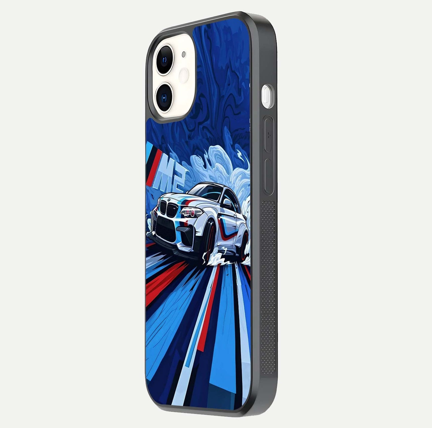 Drift Power Rush Glass Case for iPhone 12 Mini side-angle image capturing reflection glow and smooth curve