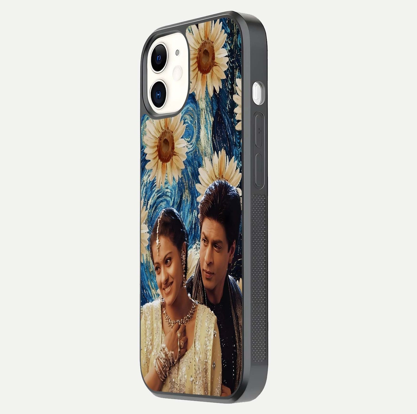 Eternal Love Story Glass Case for iPhone 12 Mini side-angle photo showing curved edges and polished surface