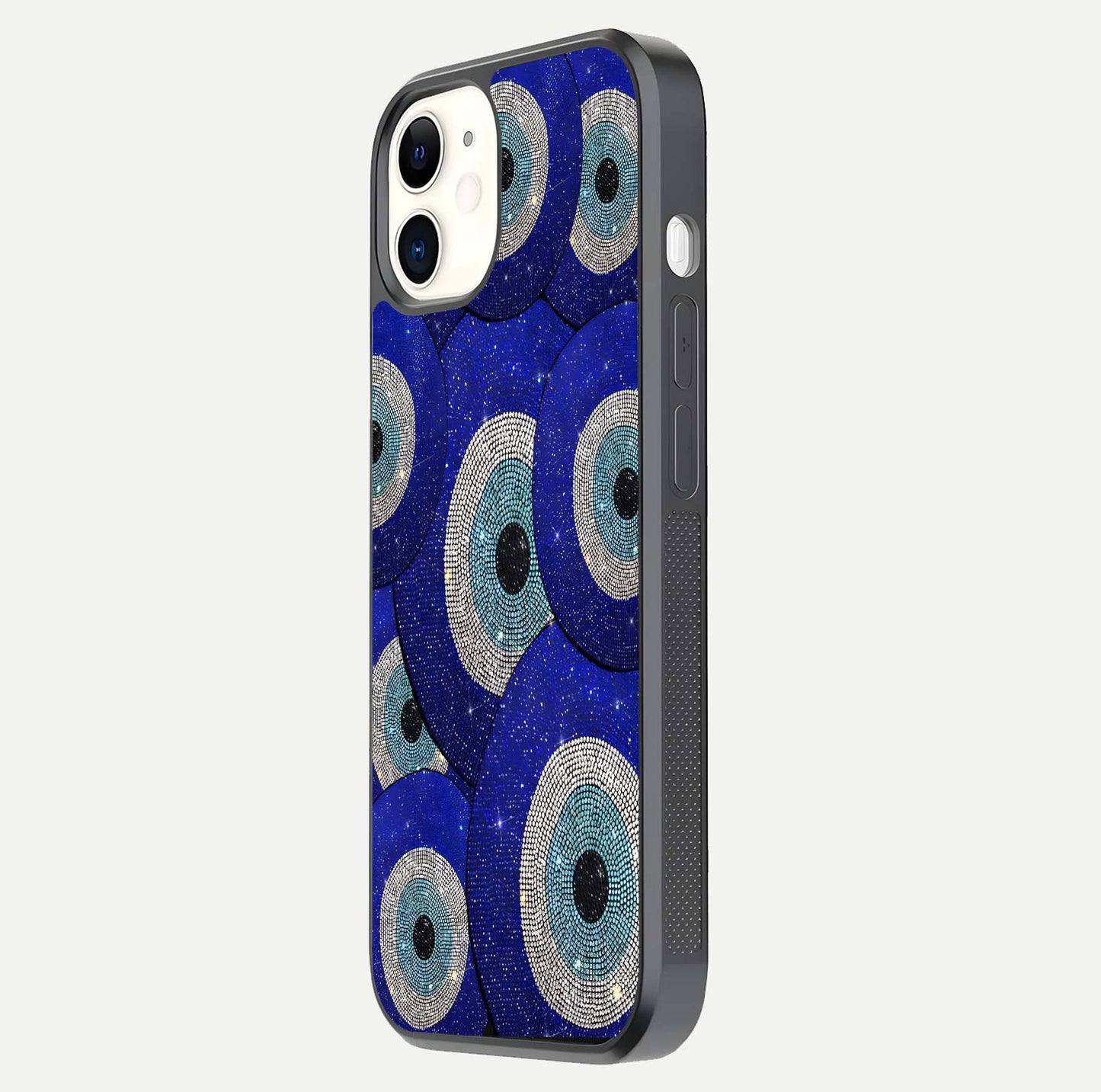 Galaxy Eye Flow Glass Case for iPhone 12 Mini side-angle image showing reflection detail and premium shine