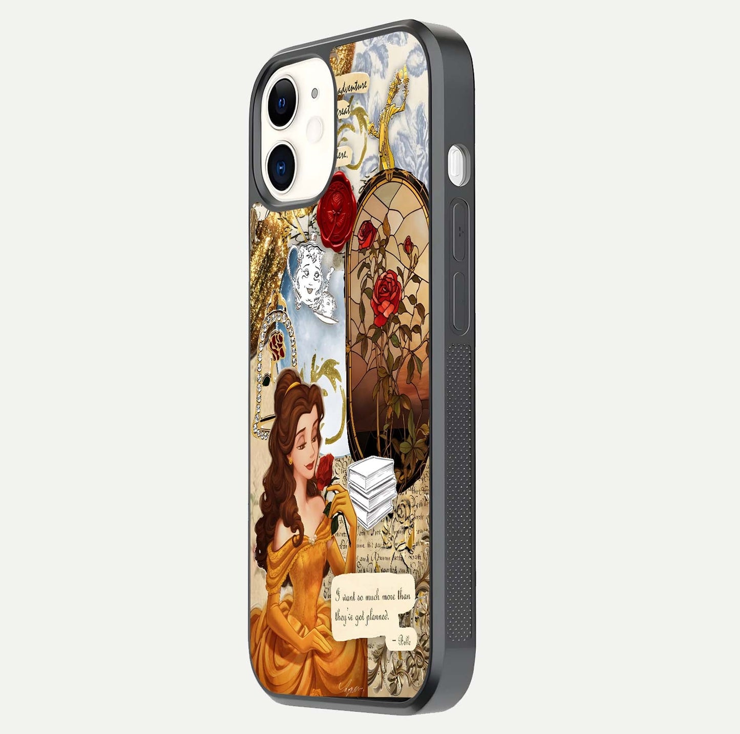 Golden Dream Belle Glass Case for iPhone 12 Mini side-angle image showing reflective edges and premium golden tint