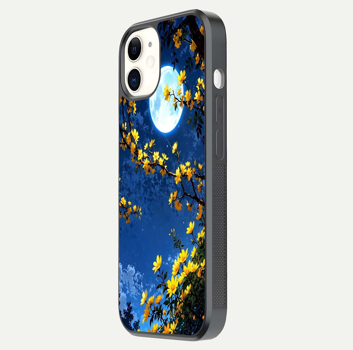 Golden Night Glow Glass Case for iPhone 12 Mini side-angle image showing reflection clarity and elegant golden tone