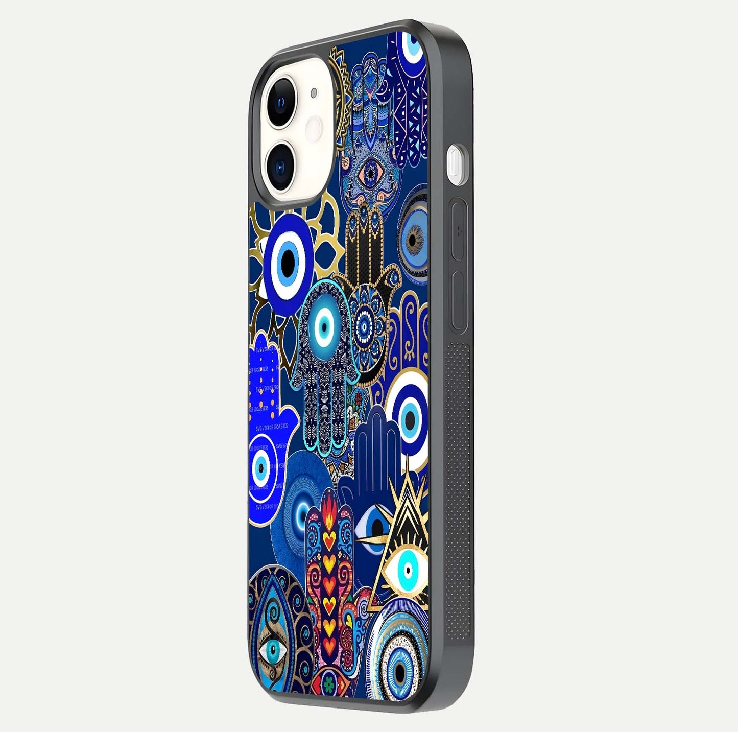 Mystic Palm Guard Glass Case for iPhone 12 Mini side-angle image showing shine depth and sacred motif