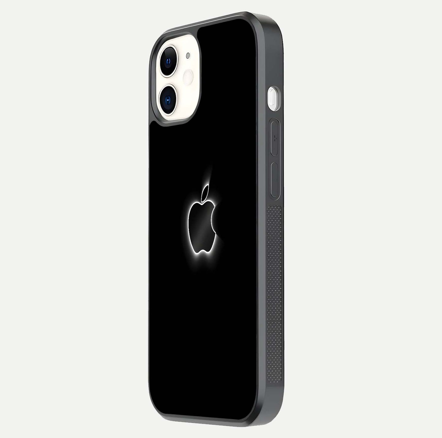 Neon Apple Glow Glass Case for iPhone 12 Mini side-angle image showing light reflection and glow effect