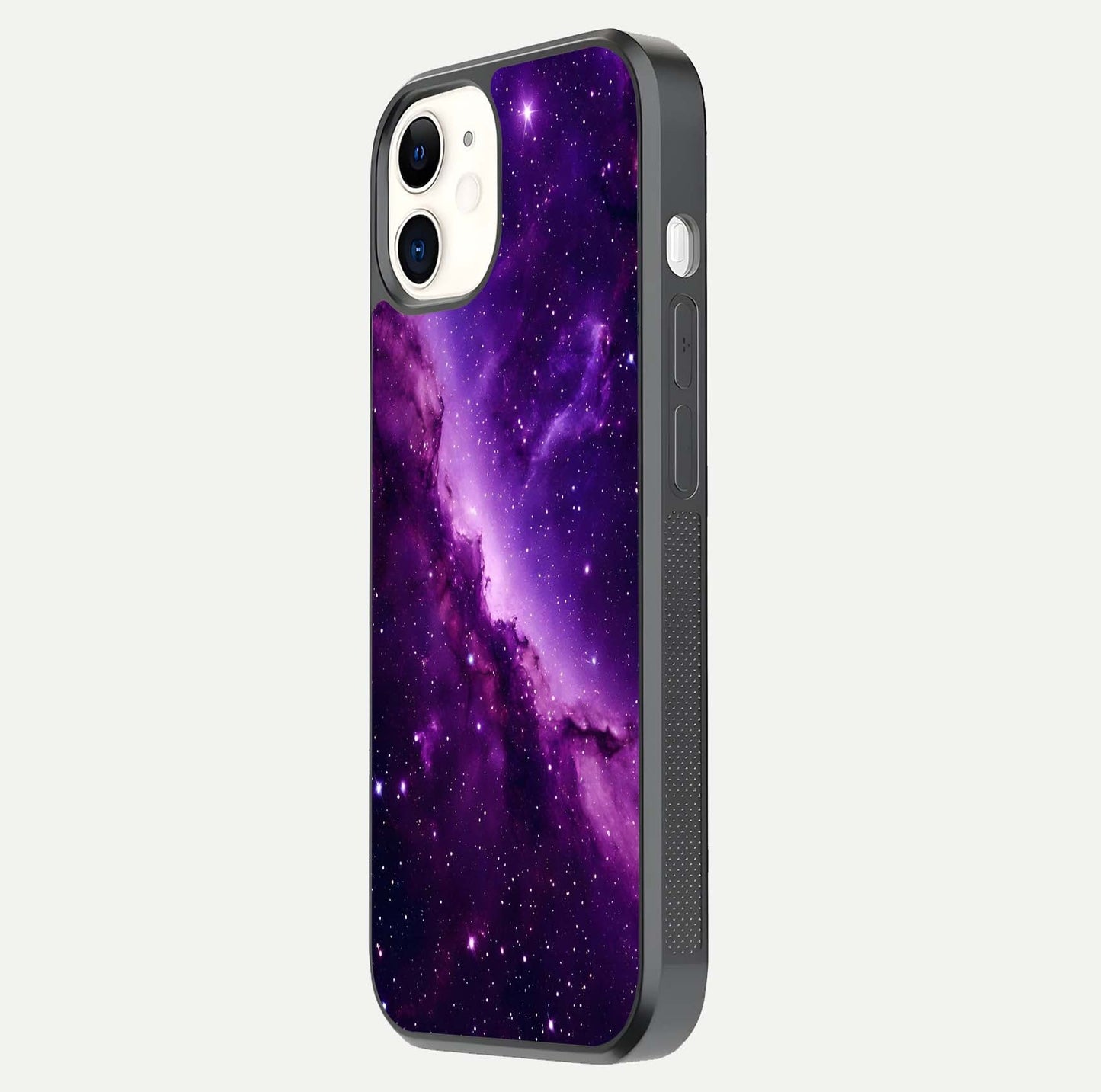 Purple Shade Sky Glass Case for iPhone 12 Mini side-angle image showing shine and soft violet blend
