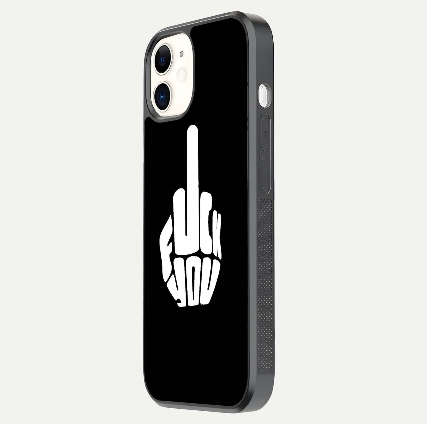 Rebel Mode On Glass Case for iPhone 12 Mini side-angle image showing reflection, edge detail, and text clarity