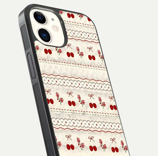 Cherry Bloom Charm Glass Case for iPhone 12 Mini close-up showing pink petals and reflection detail