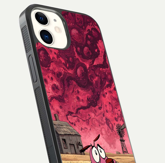 Courage Under Sky Glass Case for iPhone 12 Mini close-up highlighting typography and HD reflection