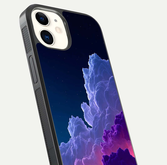 Dreamy Cloud Skies Glass Case for iPhone 12 Mini close-up highlighting soft gradient tones and reflection glow