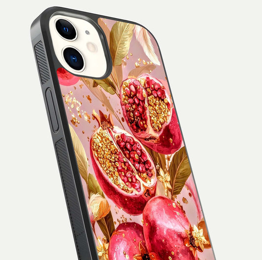 Golden Bloom Glow Glass Case for iPhone 12 Mini close-up angled shot showing metallic tones and reflection brilliance