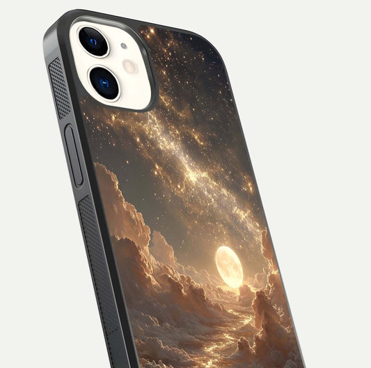 Golden Sky Dream Glass Case for iPhone 12 Mini close-up angled shot showing gradient tones and reflection polish