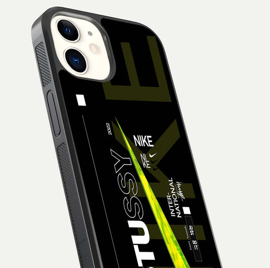 Neon Street Edition Glass Case for iPhone 12 Mini close-up angled shot showing urban neon lights and shine