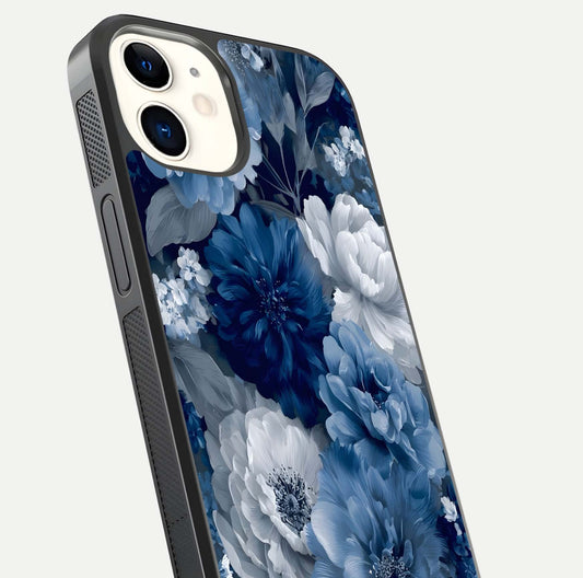 Royal Bloom Garden Glass Case for iPhone 12 Mini close-up angled shot highlighting royal bloom texture and reflection