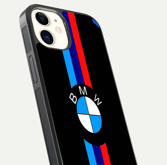Turbo BMW Beast Glass Case for iPhone 12 Mini close-up angled shot highlighting car detailing and reflection