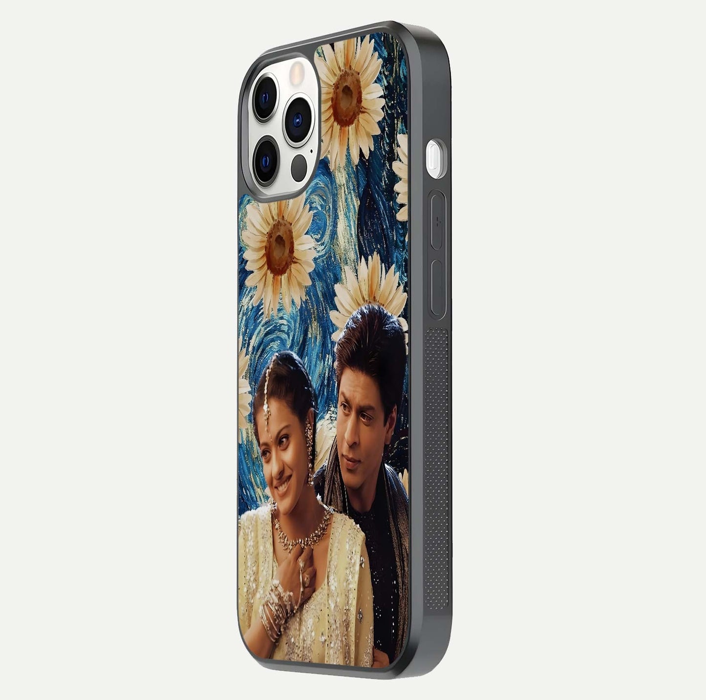 Eternal Love Story Glass Case for iPhone 12 Pro side-angle photo showing curved edges and polished surface