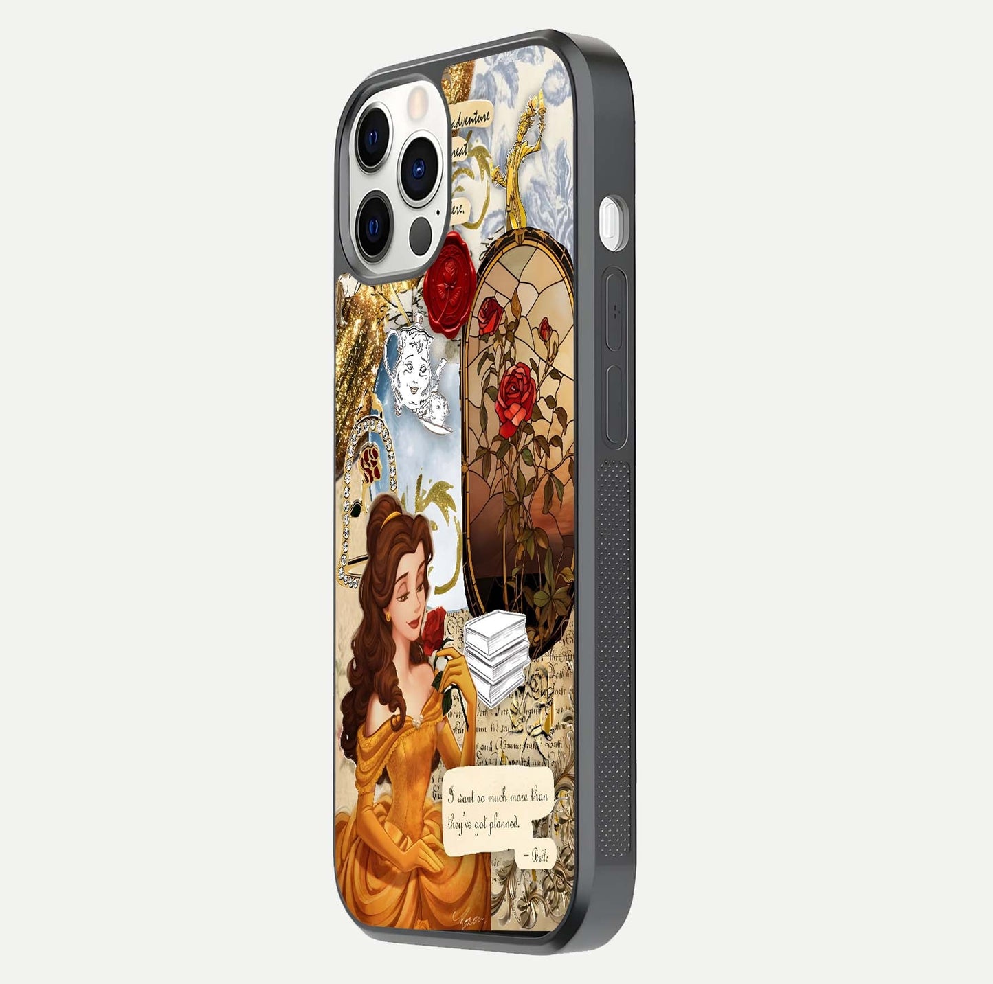 Golden Dream Belle Glass Case for iPhone 12 Pro side-angle image showing reflective edges and premium golden tint