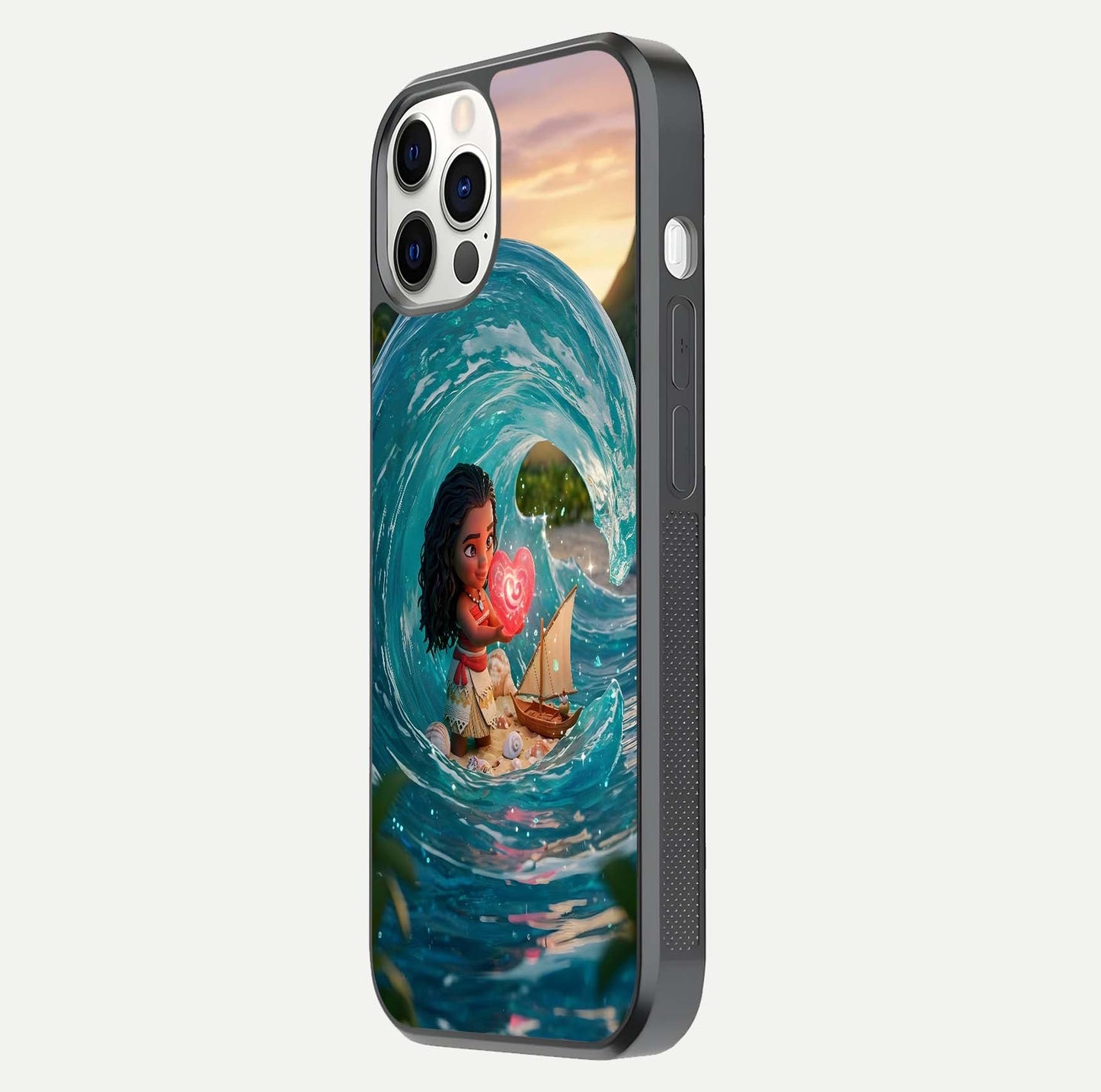 Heart of Ocean Glass Case for iPhone 12 Pro side-angle image showing reflection clarity and deep ocean texture