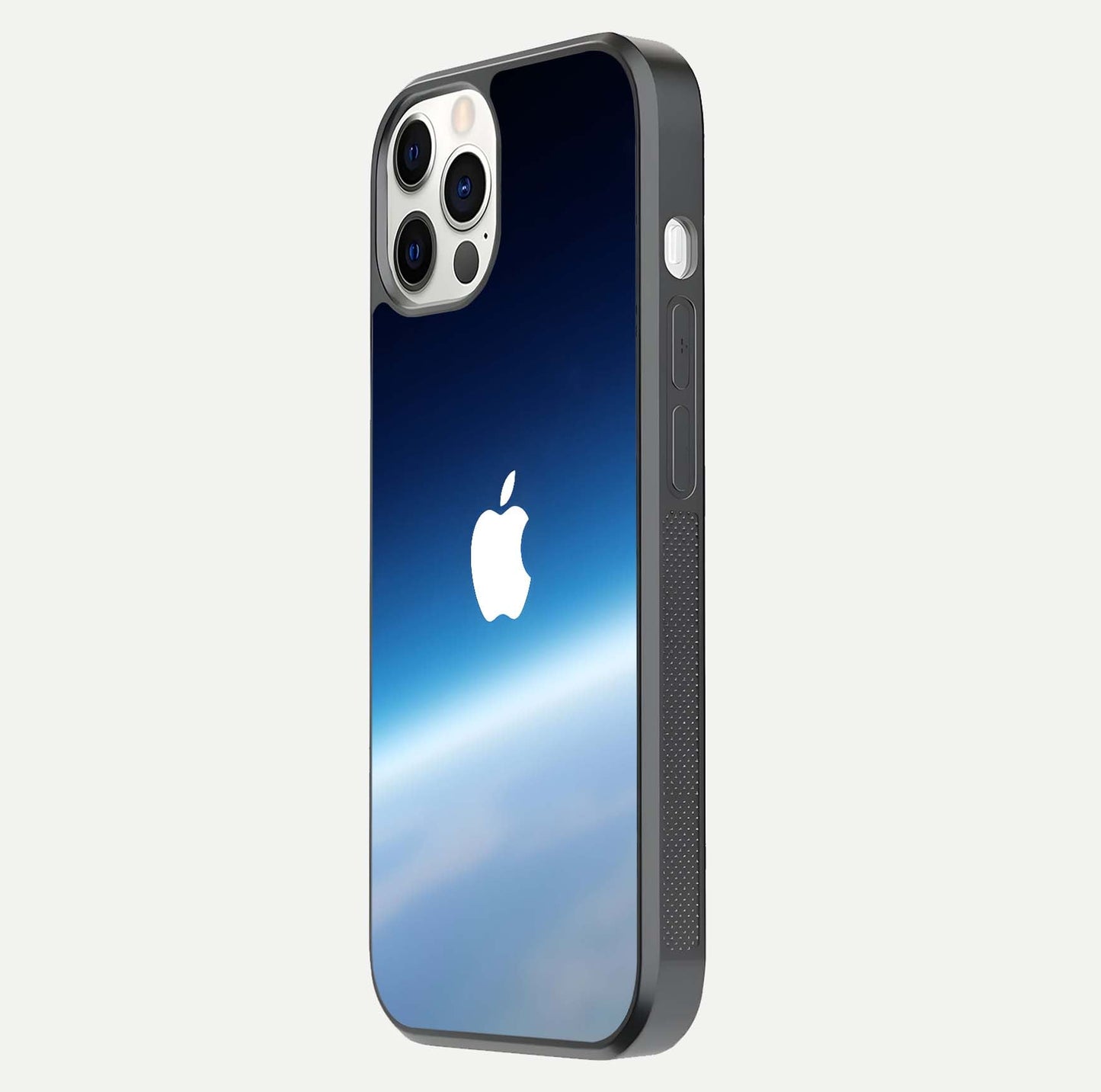 Minimal Apple Sky Glass Case for iPhone 12 Mini side-angle image showing smooth reflection and gentle sky tone