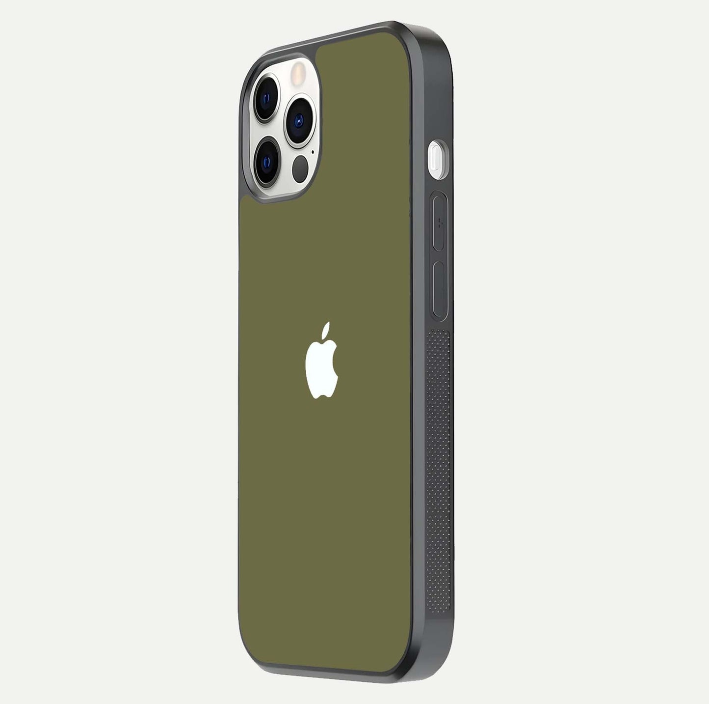 Olive Matte Essence Glass Case for iPhone 12 Mini side-angle image showing soft hue and elegant smooth surface