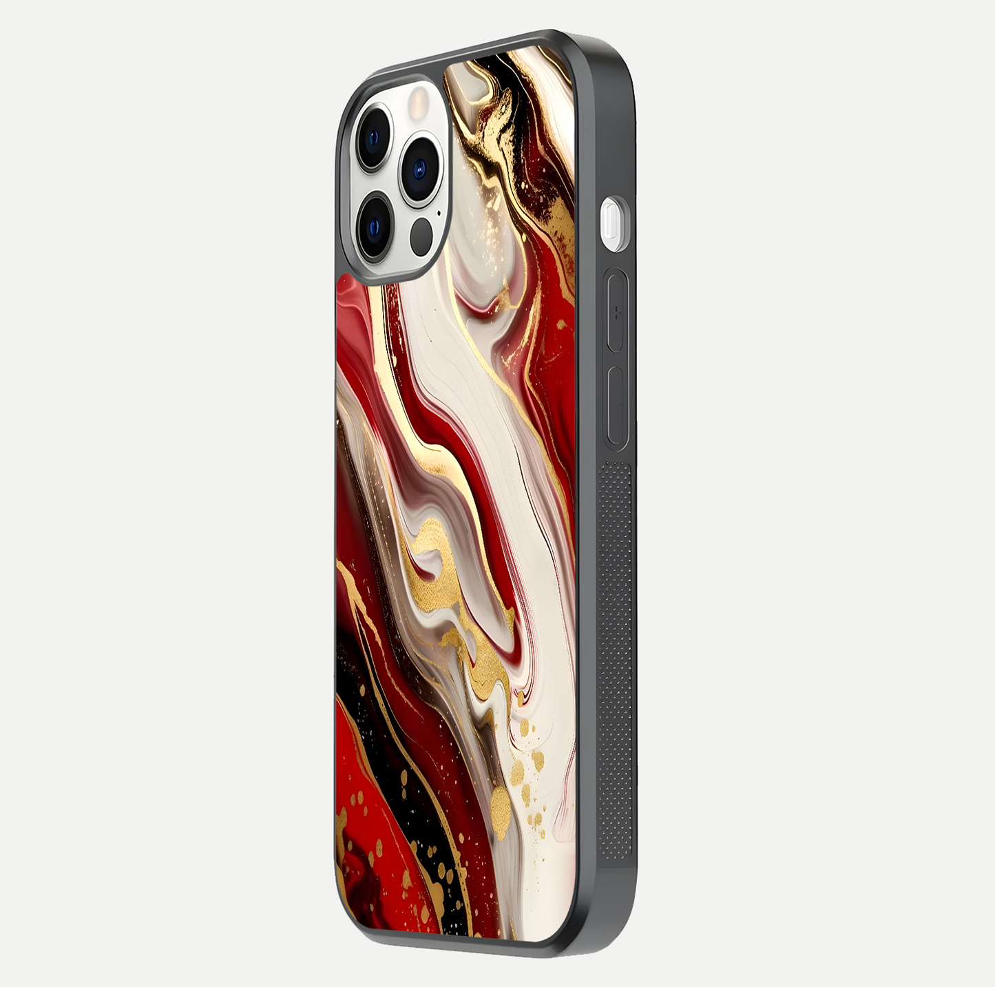 Red & White Marble Glass Case For iPhone 12 Pro