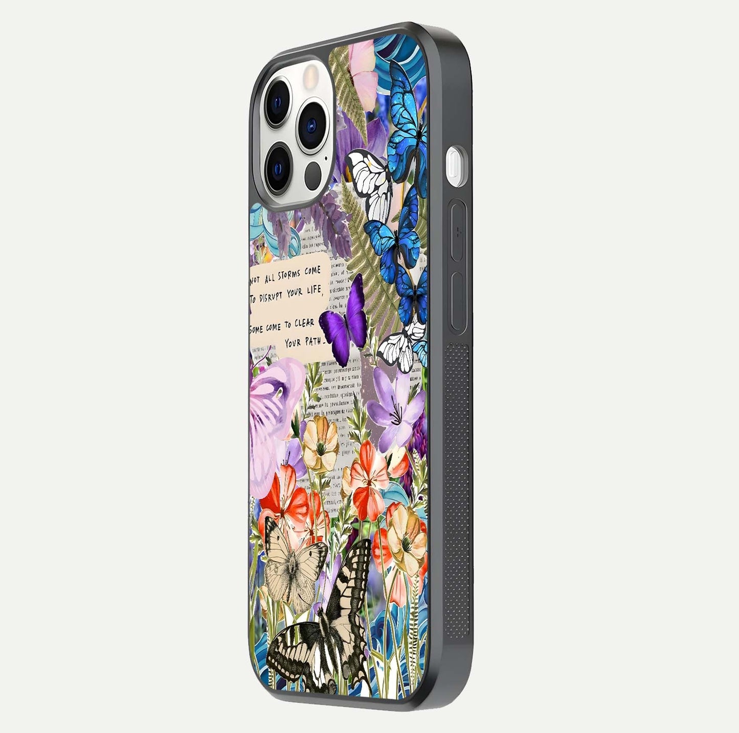 Storm Path Bloom Glass Case for iPhone 12 Pro side-angle image showing reflection, color contrast, and shine