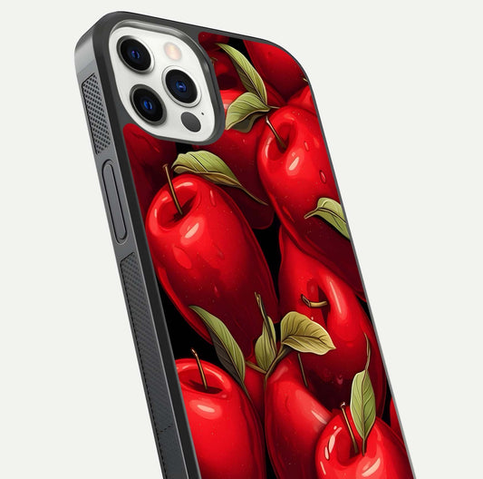 Apple Pattern Glass Case for iPhone 12 Mini close-up angle showing pattern texture and shine reflection