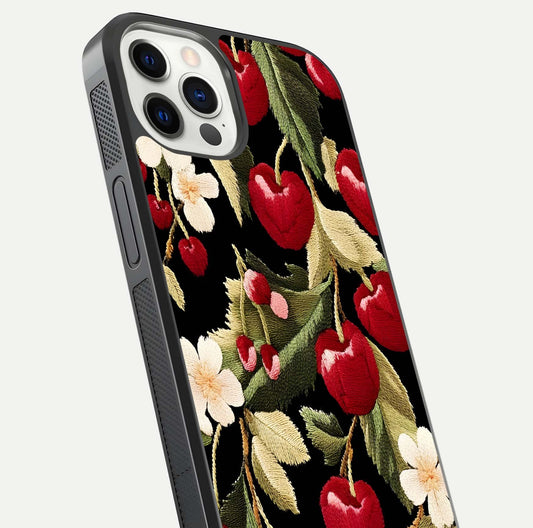 Bloom Thread Art Glass Case for iPhone 12 Pro close-up view highlighting fine line details and glossy shine