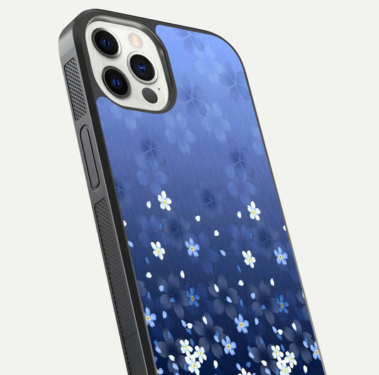 Blue Starry Glass Case for iPhone 12 Pro close-up image highlighting sparkle details and midnight blue gradient