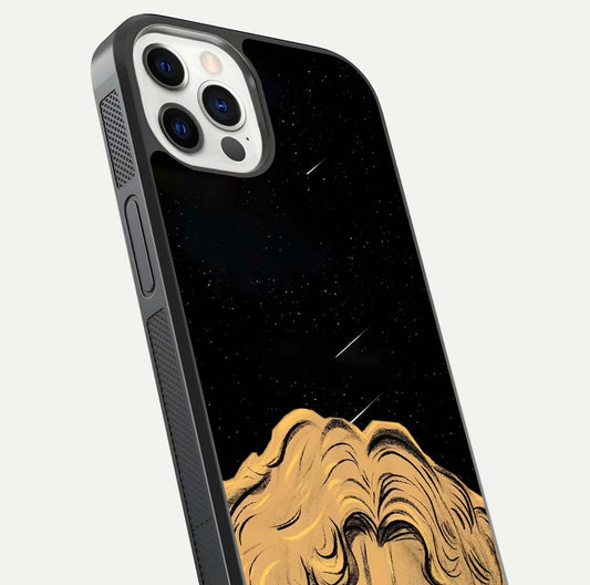 Celestial God’s Plan Glass Case for iPhone 12 Pro close-up angled shot highlighting celestial details and reflection