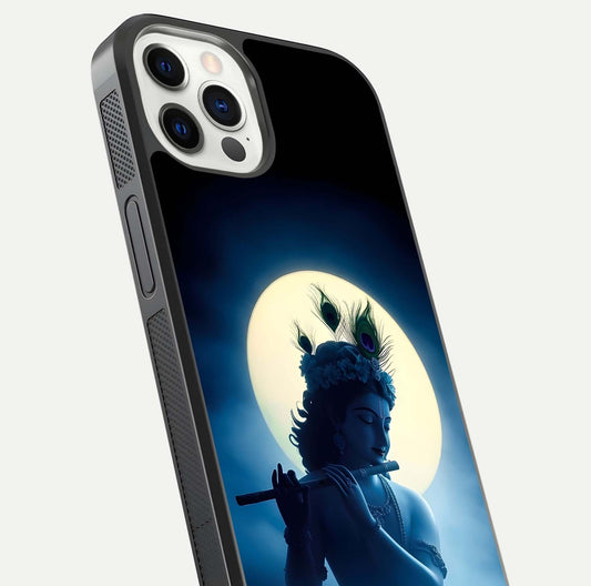 Divine Moon Flute Glass Case for iPhone 12 Pro close-up highlighting flute detail and reflection shine