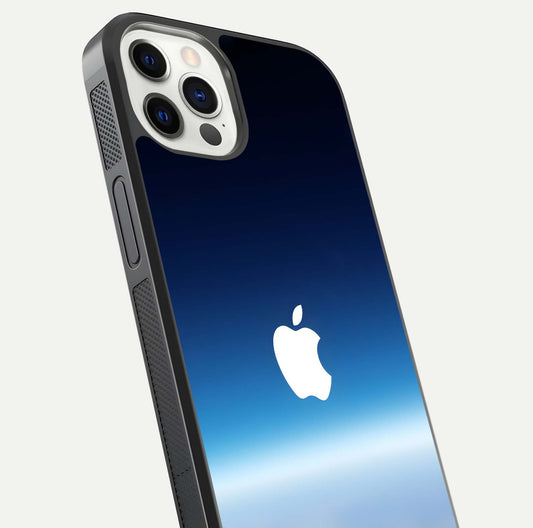 Minimal Apple Sky Glass Case for iPhone 12 Mini close-up angled shot showing pastel blue hues and reflection