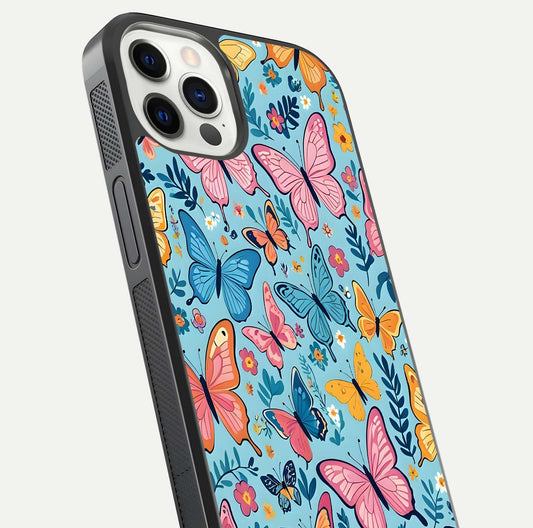 Spring Wing Garden Glass Case for iPhone 12 Pro close-up angled shot highlighting petal details and reflection