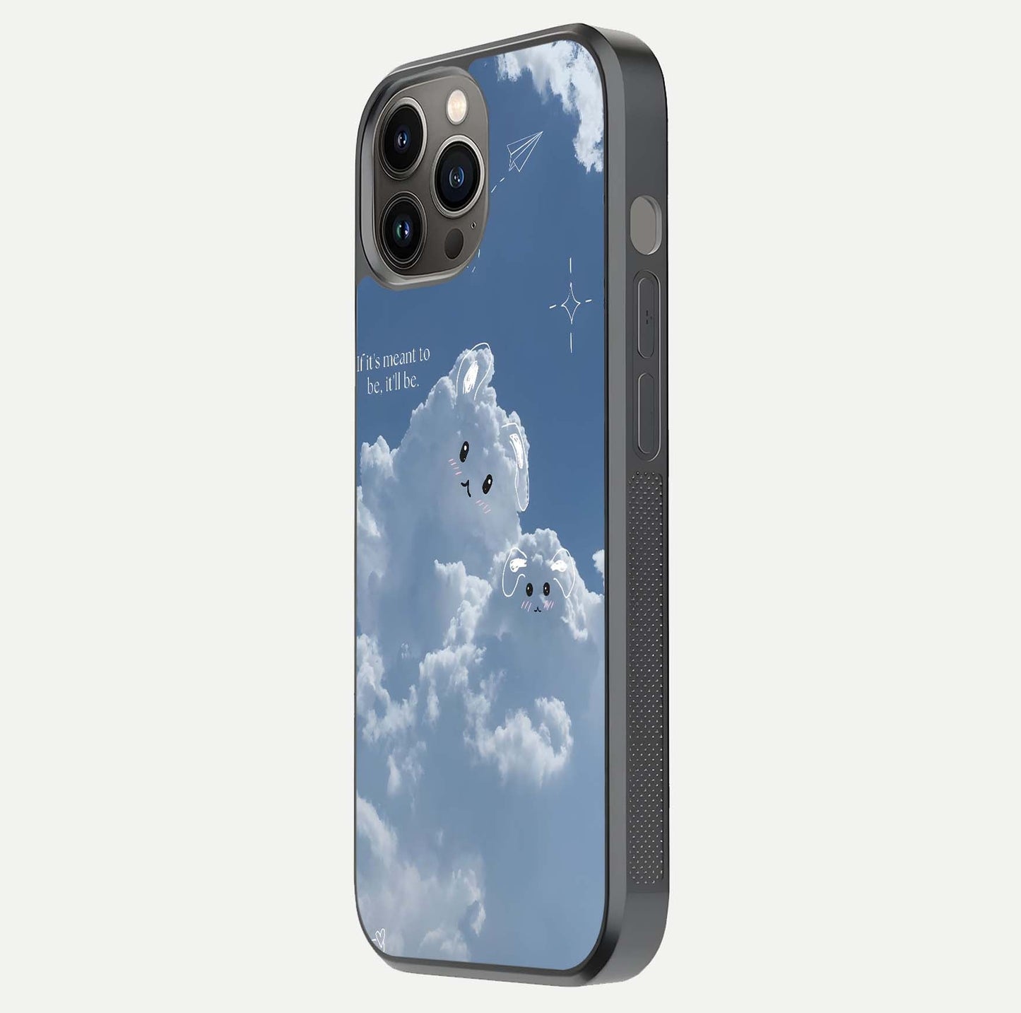 Cloud Bunny Dreams Glass Case for iPhone 12 Pro Max side-angle image capturing gloss texture and edge glow