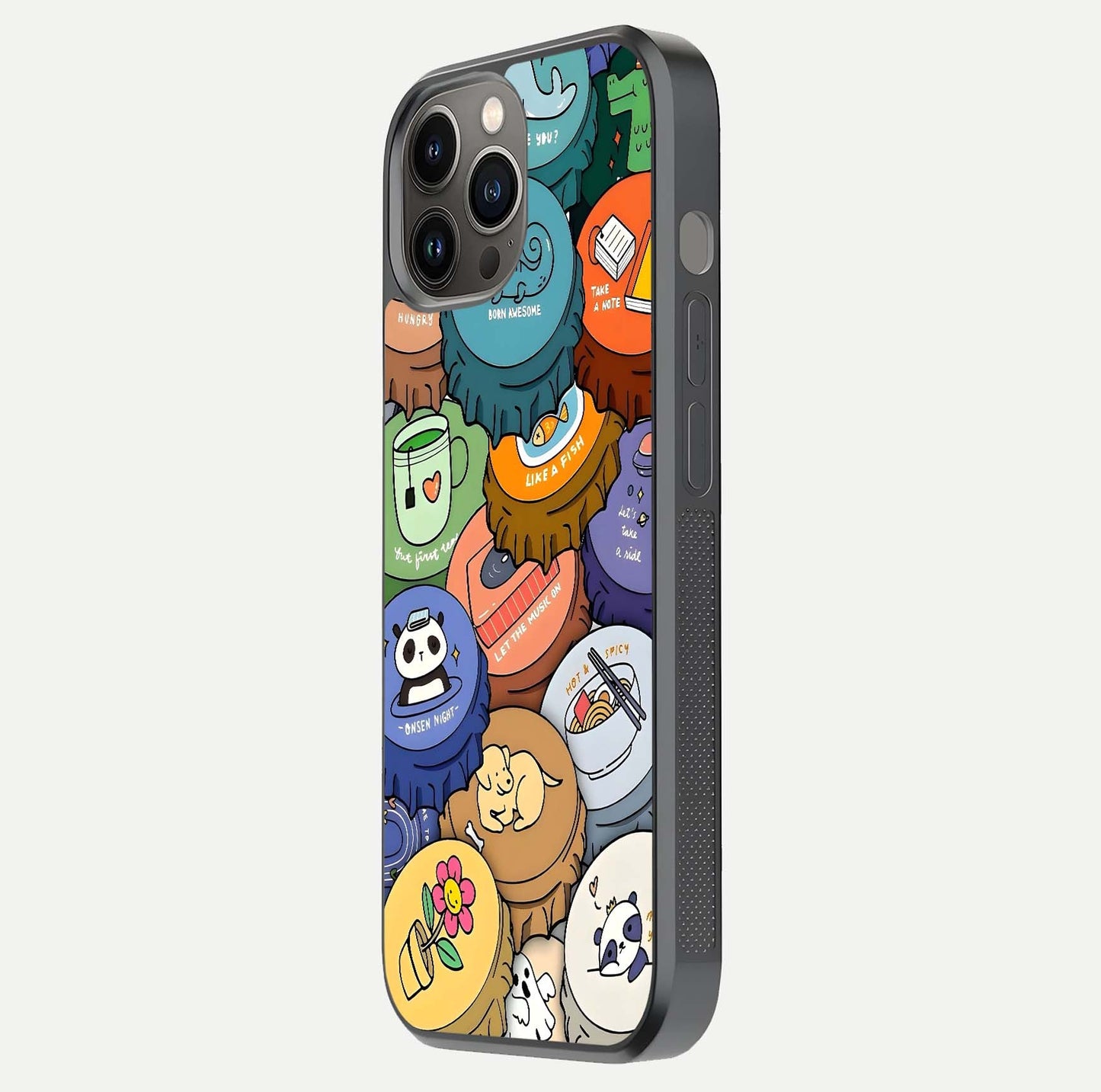 Coins Patterns Glass Case for iPhone 12 Pro Max side-angle photo capturing shine finish and curve glow
