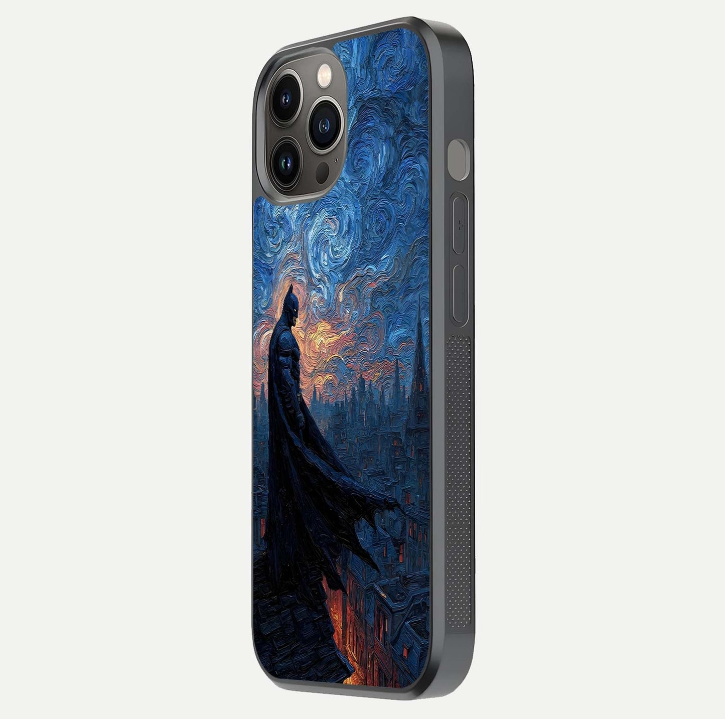 Dark Knight Dusk Glass Case for iPhone 12 Pro Max side-angle image capturing reflection shine and bold contrast