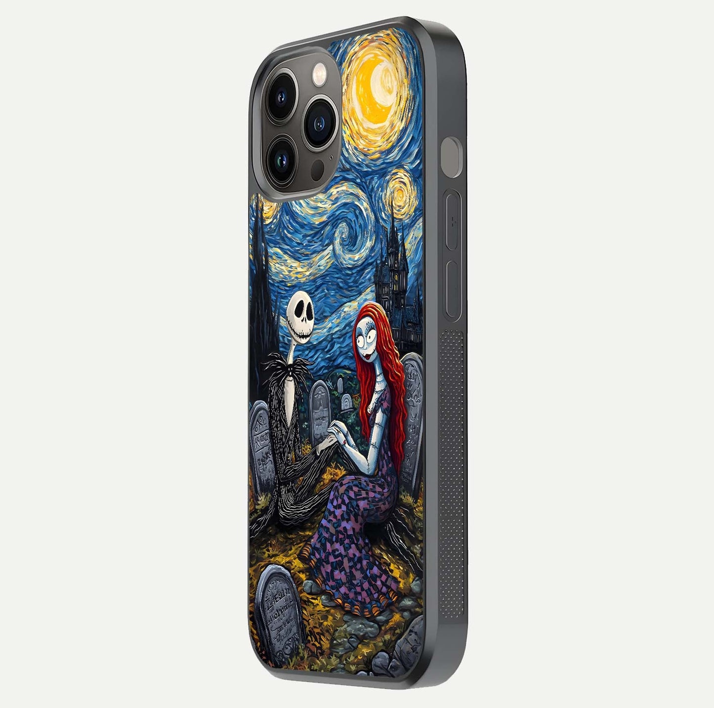 Eternal Night Love Glass Case for iPhone 12 Pro Max side-angle photo showing edge shine and soft reflection